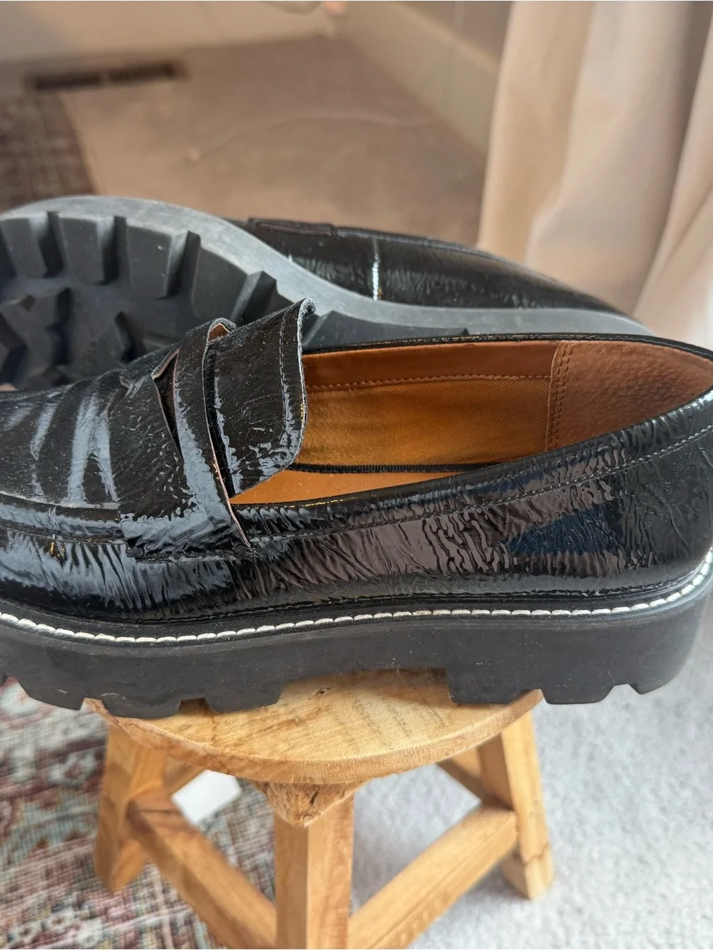 Franco Sarto black patent leather platform loafers - size 8.5